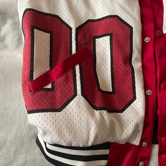 ALABAMA MIXED MEDIA THROWBACK BOMBER JACKET/RHINESTONE BY MADI P.T. - Picture 3 of 15